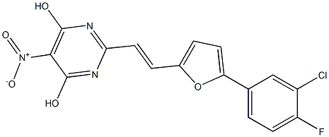 2-{2-[5-(3-chloro-4-fluorophenyl)-2-furyl]vinyl}-5-nitropyrimidine-4,6-diol 结构式