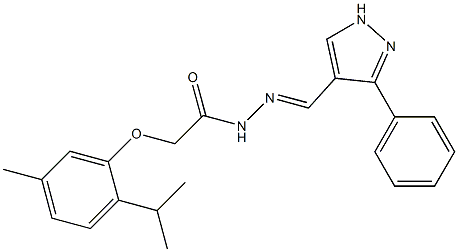 2-(2-isopropyl-5-methylphenoxy)-N'-[(3-phenyl-1H-pyrazol-4-yl)methylene]acetohydrazide 结构式