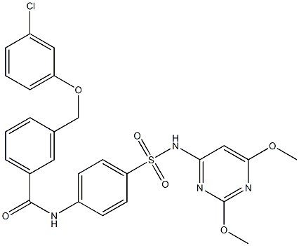 3-[(3-chlorophenoxy)methyl]-N-(4-{[(2,6-dimethoxy-4-pyrimidinyl)amino]sulfonyl}phenyl)benzamide 结构式