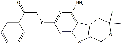 2-[(4-amino-6,6-dimethyl-5,8-dihydro-6H-pyrano[4',3':4,5]thieno[2,3-d]pyrimidin-2-yl)sulfanyl]-1-phenylethanone 结构式