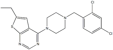 4-[4-(2,4-dichlorobenzyl)-1-piperazinyl]-6-ethylthieno[2,3-d]pyrimidine 结构式