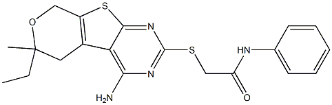 2-[(4-amino-6-ethyl-6-methyl-5,8-dihydro-6H-pyrano[4',3':4,5]thieno[2,3-d]pyrimidin-2-yl)sulfanyl]-N-phenylacetamide 结构式