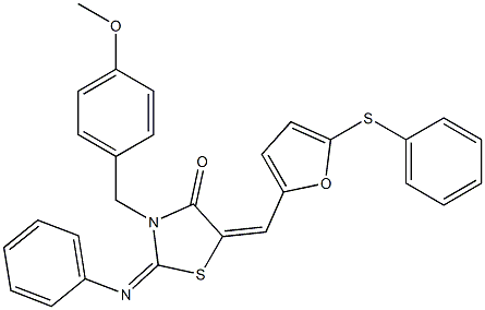 3-(4-methoxybenzyl)-2-(phenylimino)-5-{[5-(phenylsulfanyl)-2-furyl]methylene}-1,3-thiazolidin-4-one 结构式