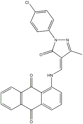 1-({[1-(4-chlorophenyl)-3-methyl-5-oxo-1,5-dihydro-4H-pyrazol-4-ylidene]methyl}amino)anthra-9,10-quinone 结构式