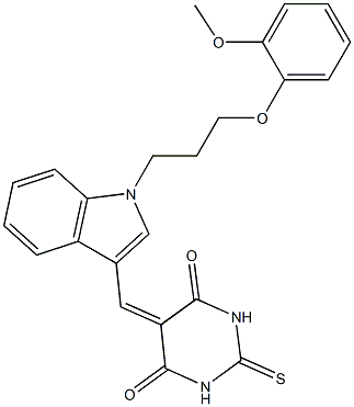 5-({1-[3-(2-methoxyphenoxy)propyl]-1H-indol-3-yl}methylene)-2-thioxodihydro-4,6(1H,5H)-pyrimidinedione 结构式