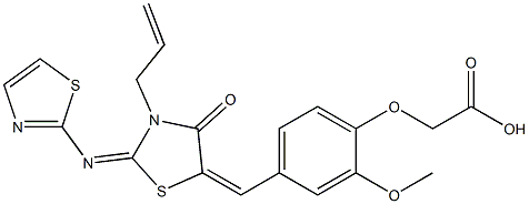 (4-{[3-allyl-4-oxo-2-(1,3-thiazol-2-ylimino)-1,3-thiazolidin-5-ylidene]methyl}-2-methoxyphenoxy)acetic acid 结构式