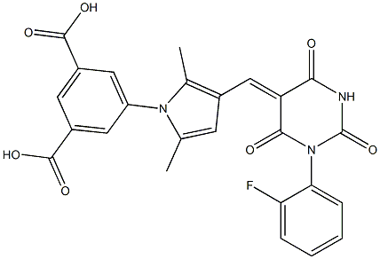 5-{3-[(1-(2-fluorophenyl)-2,4,6-trioxotetrahydro-5(2H)-pyrimidinylidene)methyl]-2,5-dimethyl-1H-pyrrol-1-yl}isophthalic acid 结构式