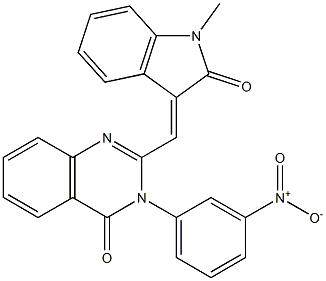 3-{3-nitrophenyl}-2-[(1-methyl-2-oxo-1,2-dihydro-3H-indol-3-ylidene)methyl]-4(3H)-quinazolinone 结构式