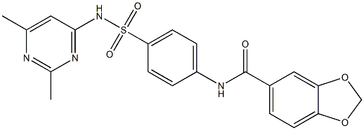 N-(4-{[(2,6-dimethyl-4-pyrimidinyl)amino]sulfonyl}phenyl)-1,3-benzodioxole-5-carboxamide 结构式