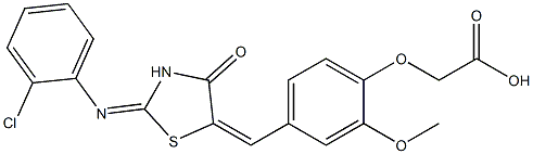 [4-({2-[(2-chlorophenyl)imino]-4-oxo-1,3-thiazolidin-5-ylidene}methyl)-2-methoxyphenoxy]acetic acid 结构式
