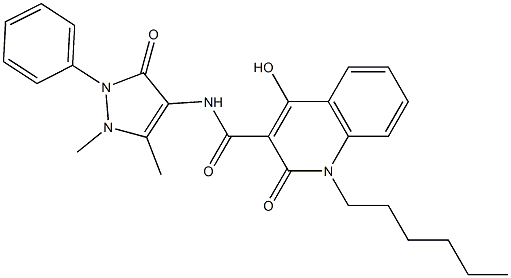 N-(1,5-dimethyl-3-oxo-2-phenyl-2,3-dihydro-1H-pyrazol-4-yl)-1-hexyl-4-hydroxy-2-oxo-1,2-dihydroquinoline-3-carboxamide 结构式