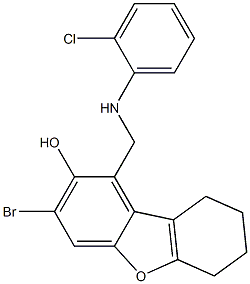 3-bromo-1-[(2-chloroanilino)methyl]-6,7,8,9-tetrahydrodibenzo[b,d]furan-2-ol 结构式