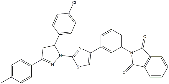 2-(3-{2-[5-(4-chlorophenyl)-3-(4-methylphenyl)-4,5-dihydro-1H-pyrazol-1-yl]-1,3-thiazol-4-yl}phenyl)-1H-isoindole-1,3(2H)-dione 结构式