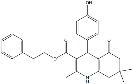 2-phenylethyl 4-(4-hydroxyphenyl)-2,7,7-trimethyl-5-oxo-1,4,5,6,7,8-hexahydroquinoline-3-carboxylate 结构式