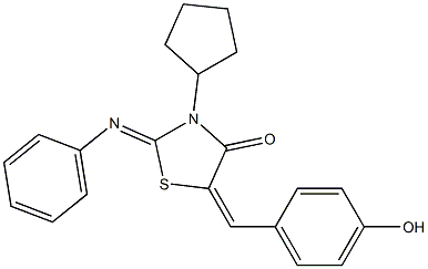 3-cyclopentyl-5-(4-hydroxybenzylidene)-2-(phenylimino)-1,3-thiazolidin-4-one 结构式