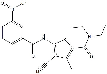 4-cyano-N,N-diethyl-5-[({3-nitrophenyl}carbonyl)amino]-3-methylthiophene-2-carboxamide 结构式