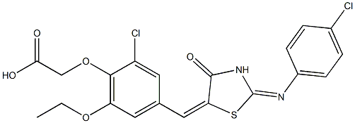 [2-chloro-4-({2-[(4-chlorophenyl)imino]-4-oxo-1,3-thiazolidin-5-ylidene}methyl)-6-ethoxyphenoxy]acetic acid 结构式