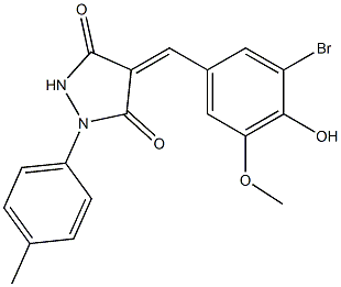4-(3-bromo-4-hydroxy-5-methoxybenzylidene)-1-(4-methylphenyl)-3,5-pyrazolidinedione 结构式
