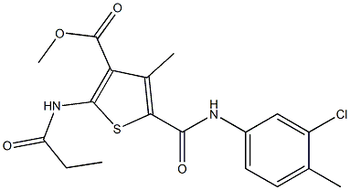 methyl 5-{[(3-chloro-4-methylphenyl)amino]carbonyl}-4-methyl-2-(propanoylamino)thiophene-3-carboxylate 结构式