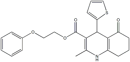 2-phenoxyethyl 2-methyl-5-oxo-4-(2-thienyl)-1,4,5,6,7,8-hexahydro-3-quinolinecarboxylate 结构式