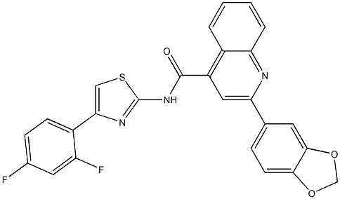 2-(1,3-benzodioxol-5-yl)-N-[4-(2,4-difluorophenyl)-1,3-thiazol-2-yl]-4-quinolinecarboxamide 结构式