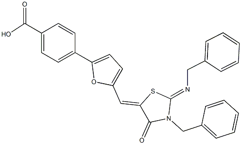 4-(5-{[3-benzyl-2-(benzylimino)-4-oxo-1,3-thiazolidin-5-ylidene]methyl}-2-furyl)benzoic acid 结构式