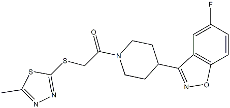 5-fluoro-3-(1-{[(5-methyl-1,3,4-thiadiazol-2-yl)sulfanyl]acetyl}-4-piperidinyl)-1,2-benzisoxazole 结构式