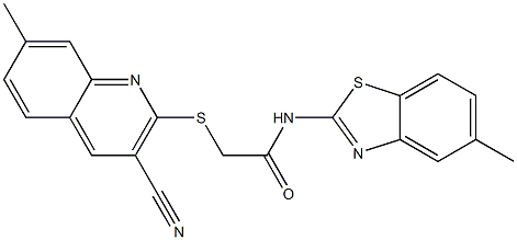 2-[(3-cyano-7-methyl-2-quinolinyl)sulfanyl]-N-(5-methyl-1,3-benzothiazol-2-yl)acetamide 结构式