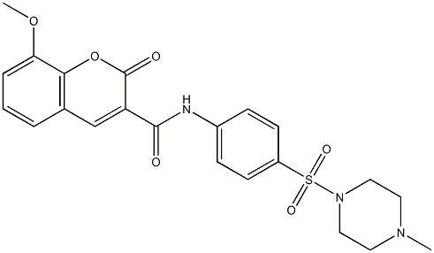 8-methoxy-N-{4-[(4-methyl-1-piperazinyl)sulfonyl]phenyl}-2-oxo-2H-chromene-3-carboxamide 结构式