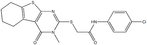 N-(4-chlorophenyl)-2-[(3-methyl-4-oxo-3,4,5,6,7,8-hexahydro[1]benzothieno[2,3-d]pyrimidin-2-yl)sulfanyl]acetamide 结构式