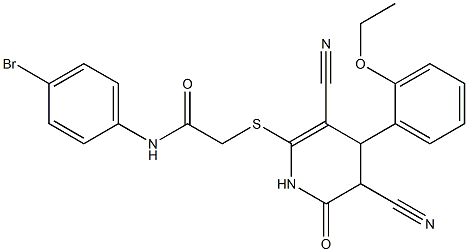N-(4-bromophenyl)-2-{[3,5-dicyano-4-(2-ethoxyphenyl)-6-oxo-1,4,5,6-tetrahydro-2-pyridinyl]sulfanyl}acetamide 结构式
