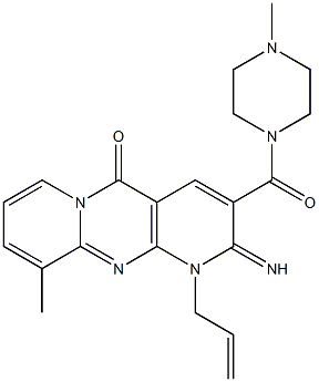 1-allyl-2-imino-10-methyl-3-[(4-methyl-1-piperazinyl)carbonyl]-1,2-dihydro-5H-dipyrido[1,2-a:2,3-d]pyrimidin-5-one 结构式