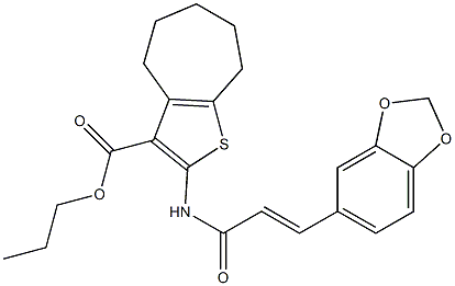 propyl 2-{[3-(1,3-benzodioxol-5-yl)acryloyl]amino}-5,6,7,8-tetrahydro-4H-cyclohepta[b]thiophene-3-carboxylate 结构式