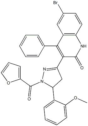 6-bromo-3-[1-(2-furoyl)-5-(2-methoxyphenyl)-4,5-dihydro-1H-pyrazol-3-yl]-4-phenyl-2(1H)-quinolinone 结构式