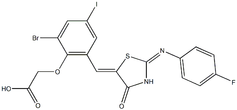 [2-bromo-6-({2-[(4-fluorophenyl)imino]-4-oxo-1,3-thiazolidin-5-ylidene}methyl)-4-iodophenoxy]acetic acid 结构式