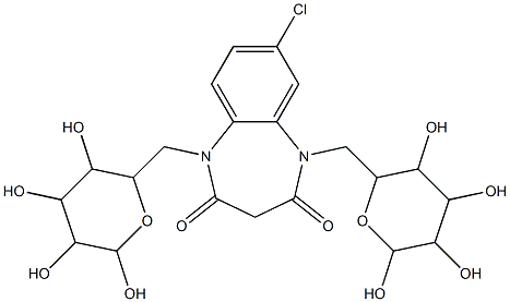 7-chloro-1,5-bis[(3,4,5,6-tetrahydroxytetrahydro-2H-pyran-2-yl)methyl]-1H-1,5-benzodiazepine-2,4(3H,5H)-dione 结构式