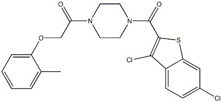 1-[(3,6-dichloro-1-benzothien-2-yl)carbonyl]-4-[(2-methylphenoxy)acetyl]piperazine 结构式