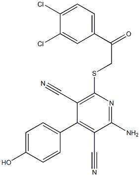 2-amino-6-{[2-(3,4-dichlorophenyl)-2-oxoethyl]sulfanyl}-4-(4-hydroxyphenyl)-3,5-pyridinedicarbonitrile 结构式