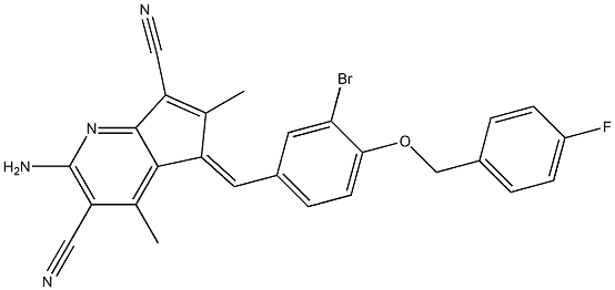 2-amino-5-{3-bromo-4-[(4-fluorobenzyl)oxy]benzylidene}-4,6-dimethyl-5H-cyclopenta[b]pyridine-3,7-dicarbonitrile 结构式