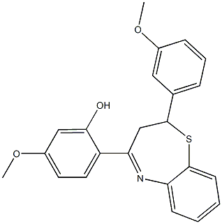 5-methoxy-2-[2-(3-methoxyphenyl)-2,3-dihydro-1,5-benzothiazepin-4-yl]phenol 结构式