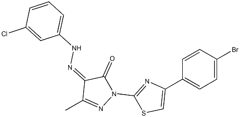 1-[4-(4-bromophenyl)-1,3-thiazol-2-yl]-3-methyl-1H-pyrazole-4,5-dione 4-[N-(3-chlorophenyl)hydrazone] 结构式