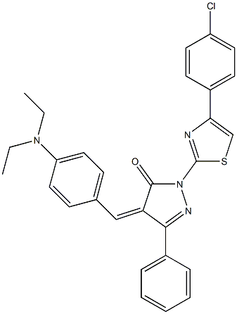 1-[4-(4-chlorophenyl)-1,3-thiazol-2-yl]-4-{(Z)-[4-(diethylamino)phenyl]methylidene}-3-phenyl-1H-pyrazol-5-one 结构式