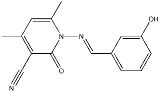 1-{[(E)-(3-hydroxyphenyl)methylidene]amino}-4,6-dimethyl-2-oxo-1,2-dihydro-3-pyridinecarbonitrile 结构式