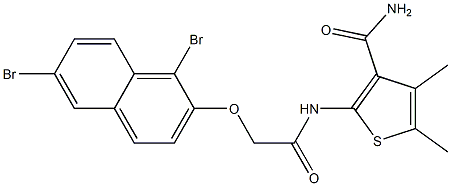 2-({2-[(1,6-dibromo-2-naphthyl)oxy]acetyl}amino)-4,5-dimethyl-3-thiophenecarboxamide 结构式