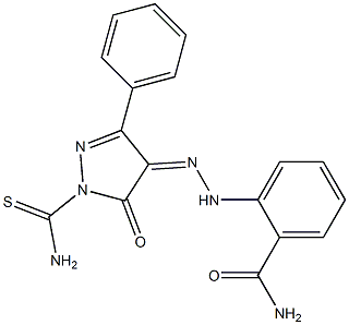 2-{2-[1-(aminocarbothioyl)-5-oxo-3-phenyl-1,5-dihydro-4H-pyrazol-4-ylidene]hydrazino}benzamide 结构式