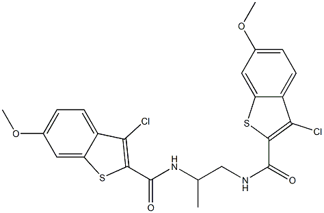3-chloro-N-(2-{[(3-chloro-6-methoxy-1-benzothiophen-2-yl)carbonyl]amino}-1-methylethyl)-6-methoxy-1-benzothiophene-2-carboxamide 结构式