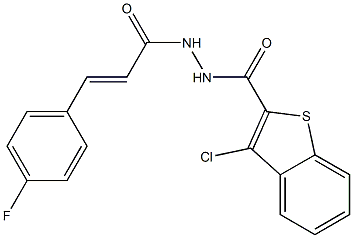 3-chloro-N'-[(E)-3-(4-fluorophenyl)-2-propenoyl]-1-benzothiophene-2-carbohydrazide 结构式