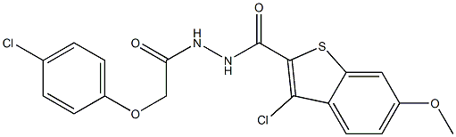 3-chloro-N'-[2-(4-chlorophenoxy)acetyl]-6-methoxy-1-benzothiophene-2-carbohydrazide 结构式