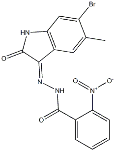 N'-(6-bromo-5-methyl-2-oxo-1,2-dihydro-3H-indol-3-ylidene)-2-nitrobenzohydrazide 结构式