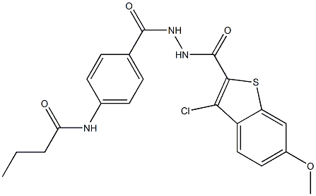 N-[4-({2-[(3-chloro-6-methoxy-1-benzothiophen-2-yl)carbonyl]hydrazino}carbonyl)phenyl]butanamide 结构式